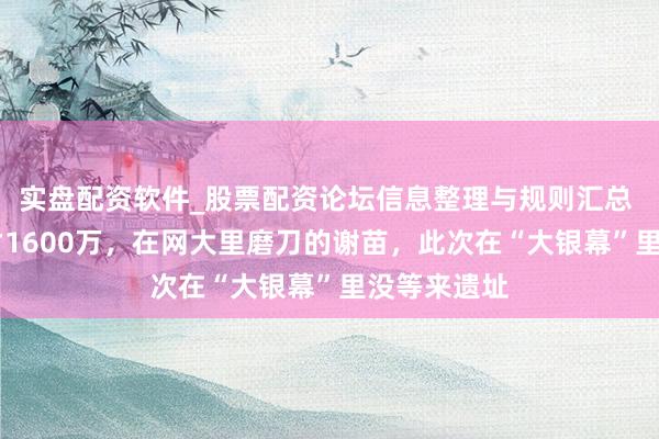 实盘配资软件_股票配资论坛信息整理与规则汇总 11天票房才1600万，在网大里磨刀的谢苗，此次在“大银幕”里没等来遗址